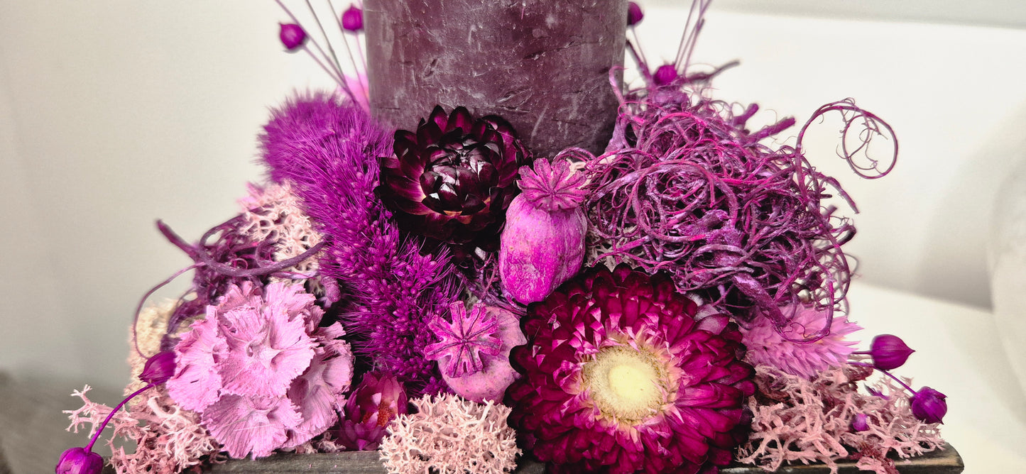 Dekoschublade "Beerentraum" mit Kerze und Trockenblumen