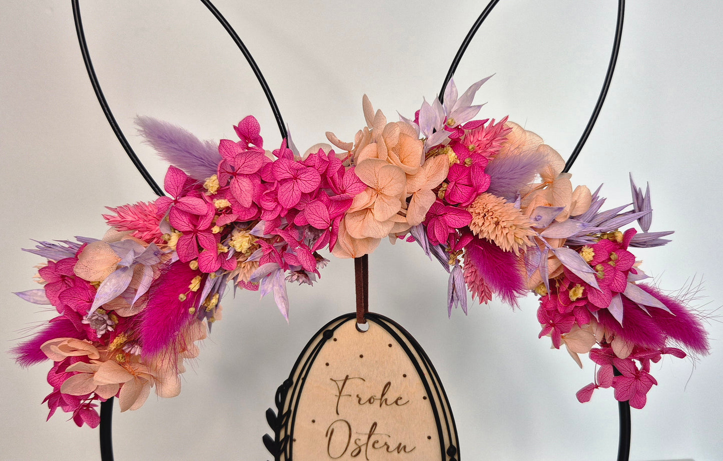 Deko-Ring "Hase" zum Stellen mit Trockenblumen und Holz-Ei