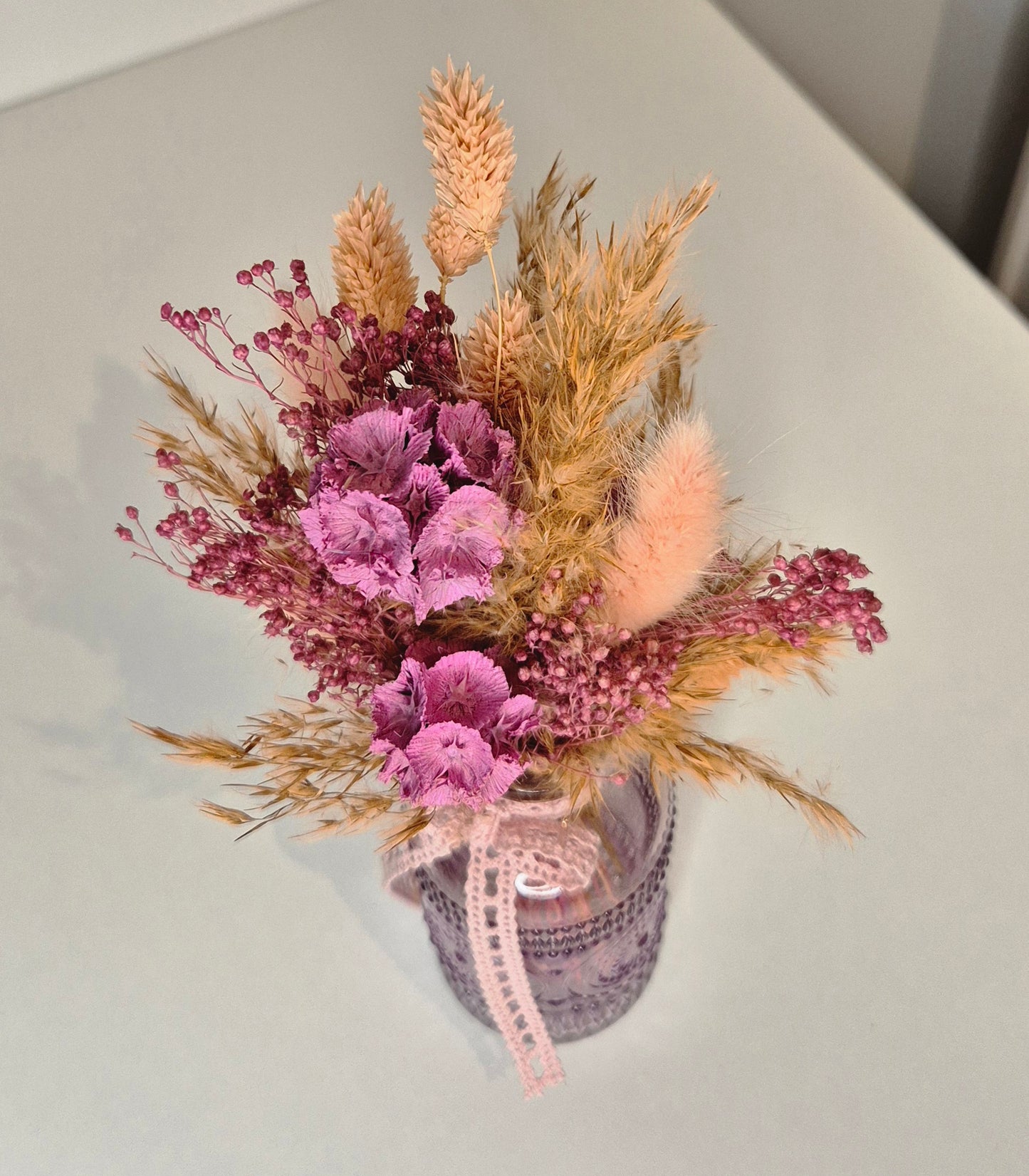 Kleiner Strauß mit Glasvase und Trockenblumen "Boho-Rosa" (Kopie)