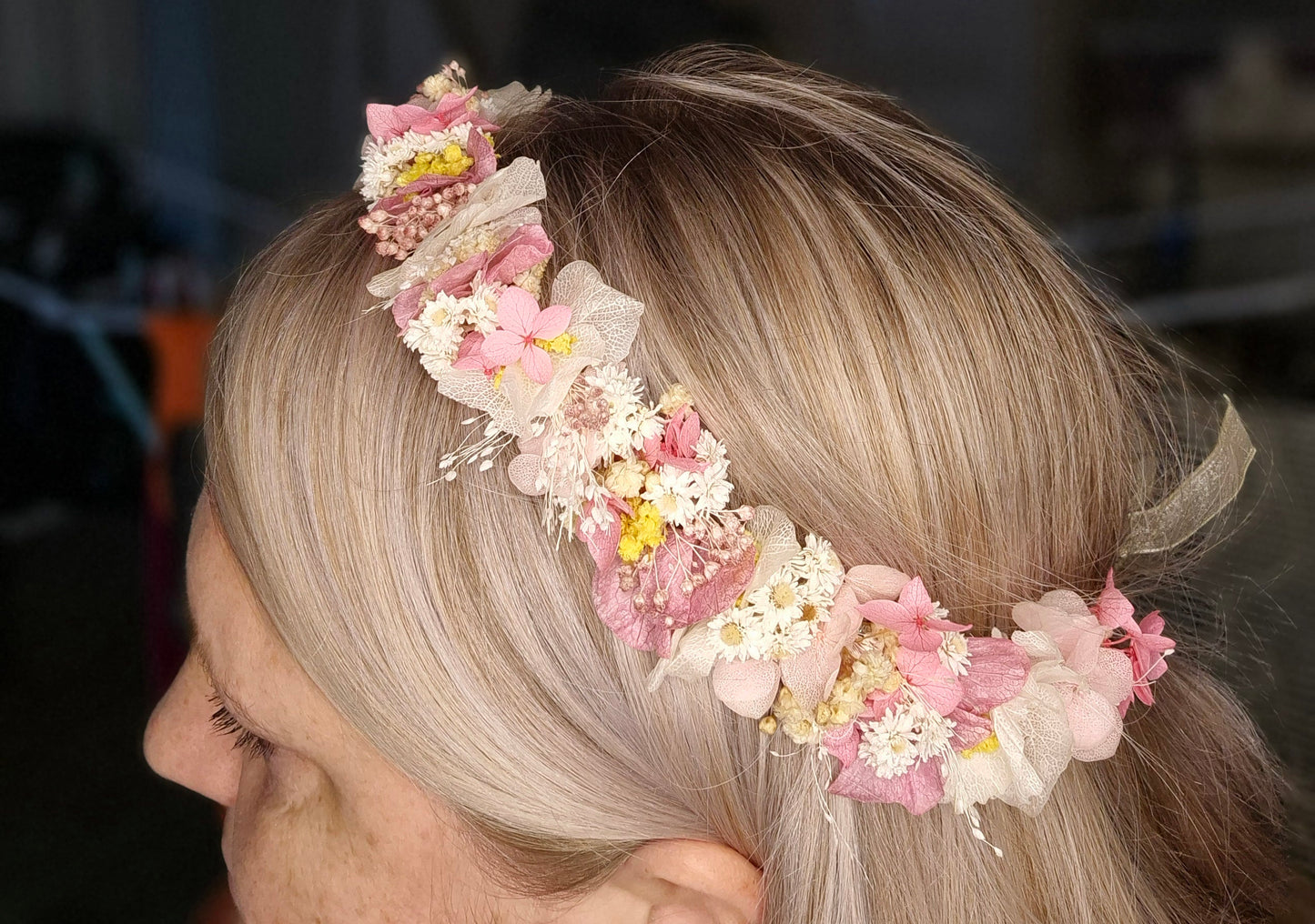 Haarkranz "Rosa-Creme-Gelb"
