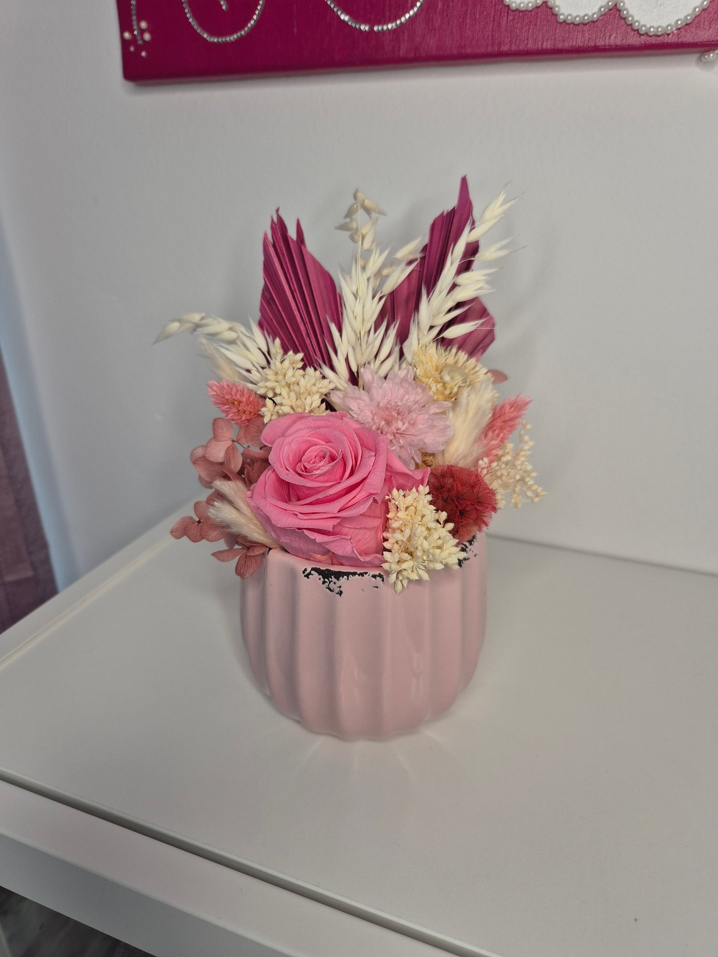 Kleines Gesteck "Vintage-Rosa-Vanille"
