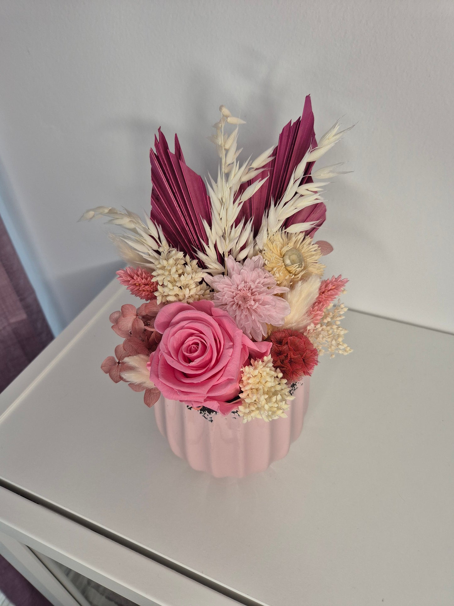 Kleines Gesteck "Vintage-Rosa-Vanille"