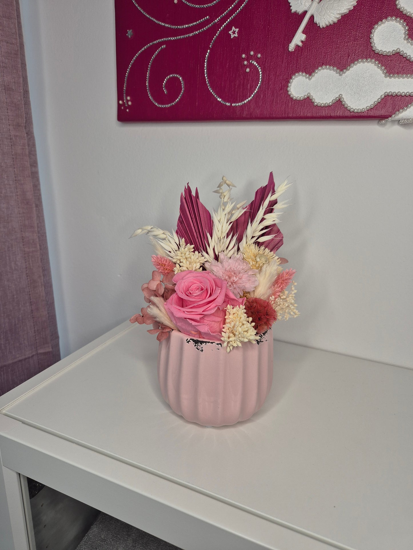 Kleines Gesteck "Vintage-Rosa-Vanille"