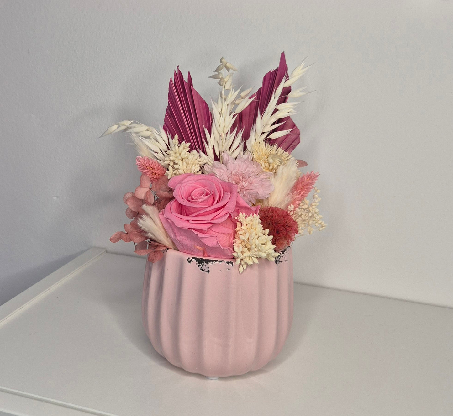 Kleines Gesteck "Vintage-Rosa-Vanille"