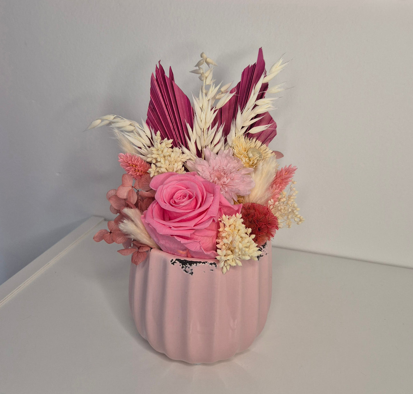 Kleines Gesteck "Vintage-Rosa-Vanille"