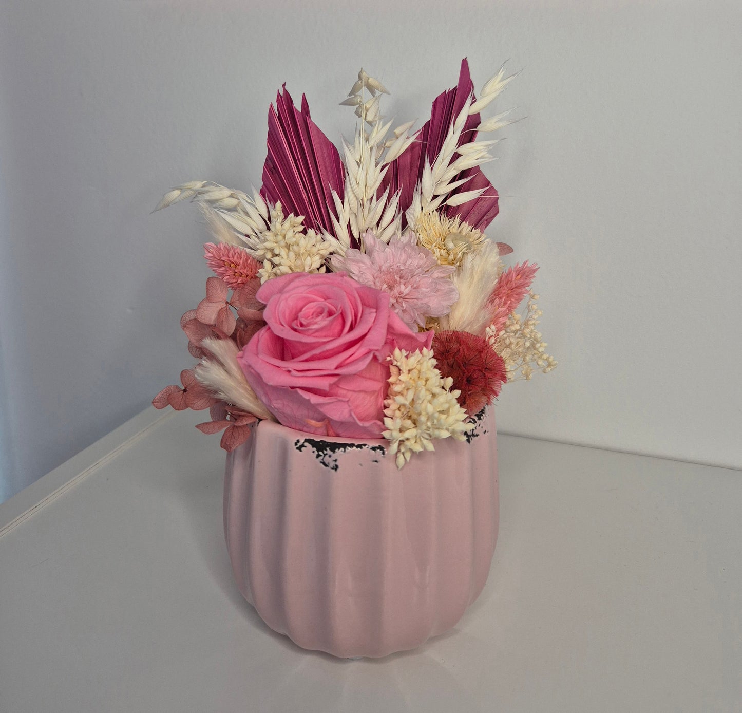 Kleines Gesteck "Vintage-Rosa-Vanille"