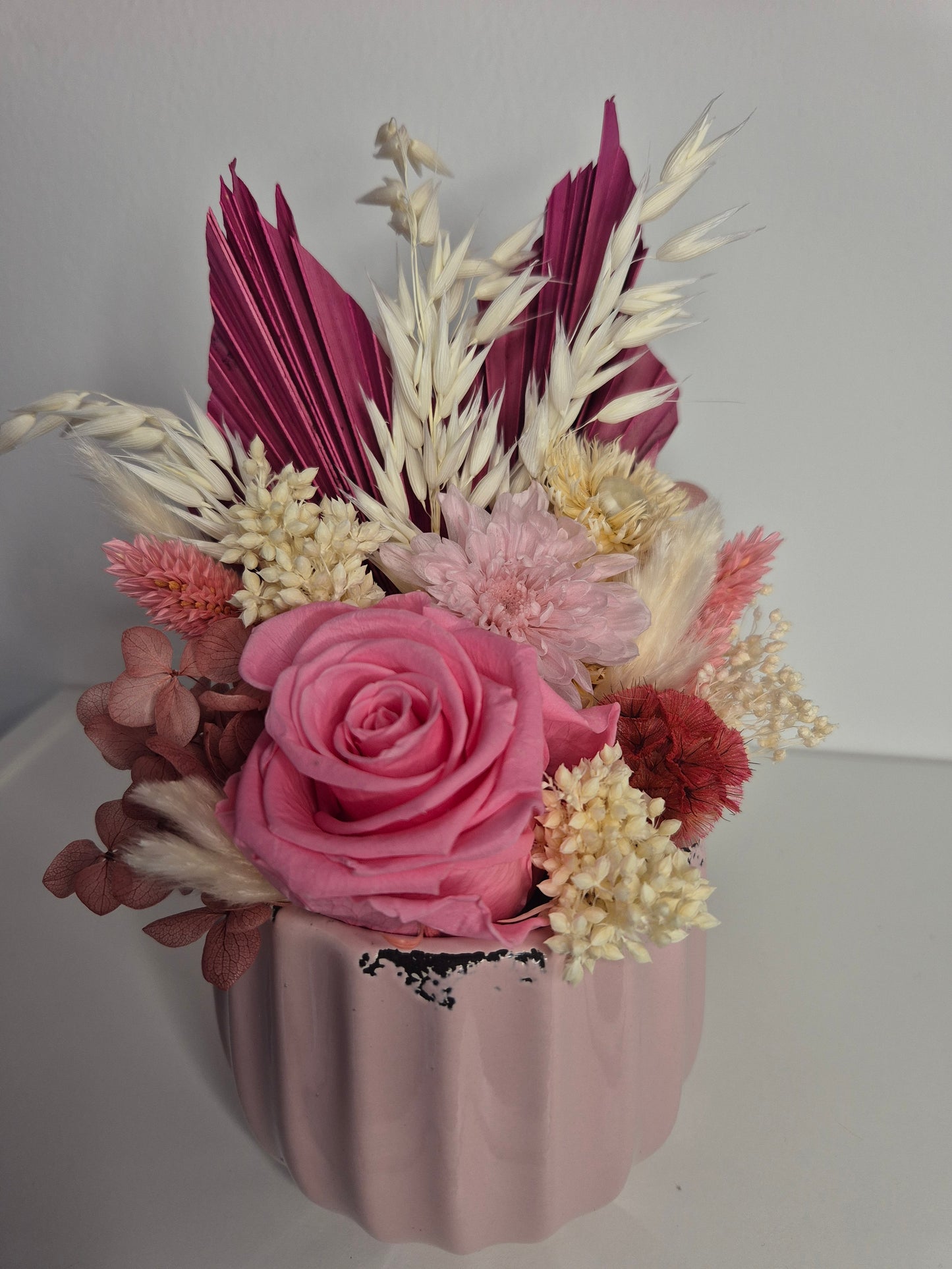 Kleines Gesteck "Vintage-Rosa-Vanille"