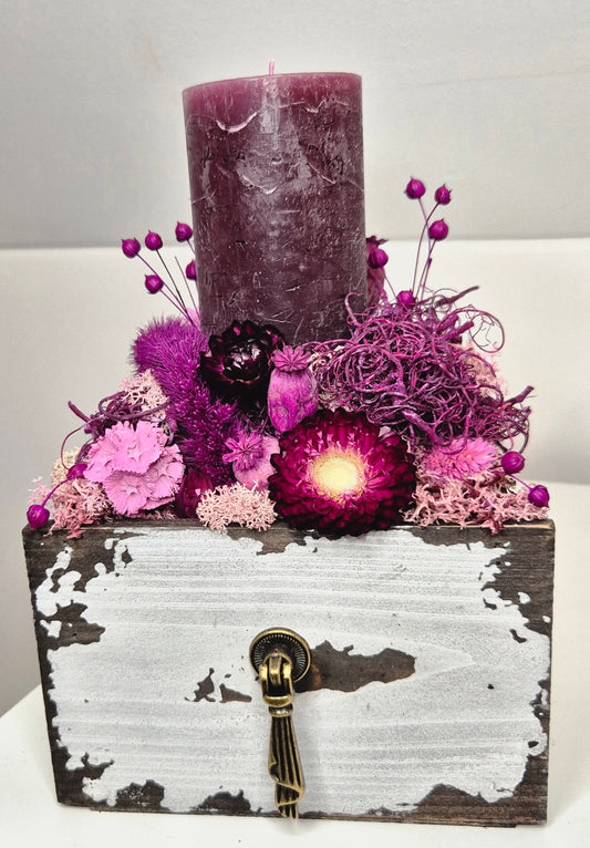 Dekoschublade "Beerentraum" mit Kerze und Trockenblumen