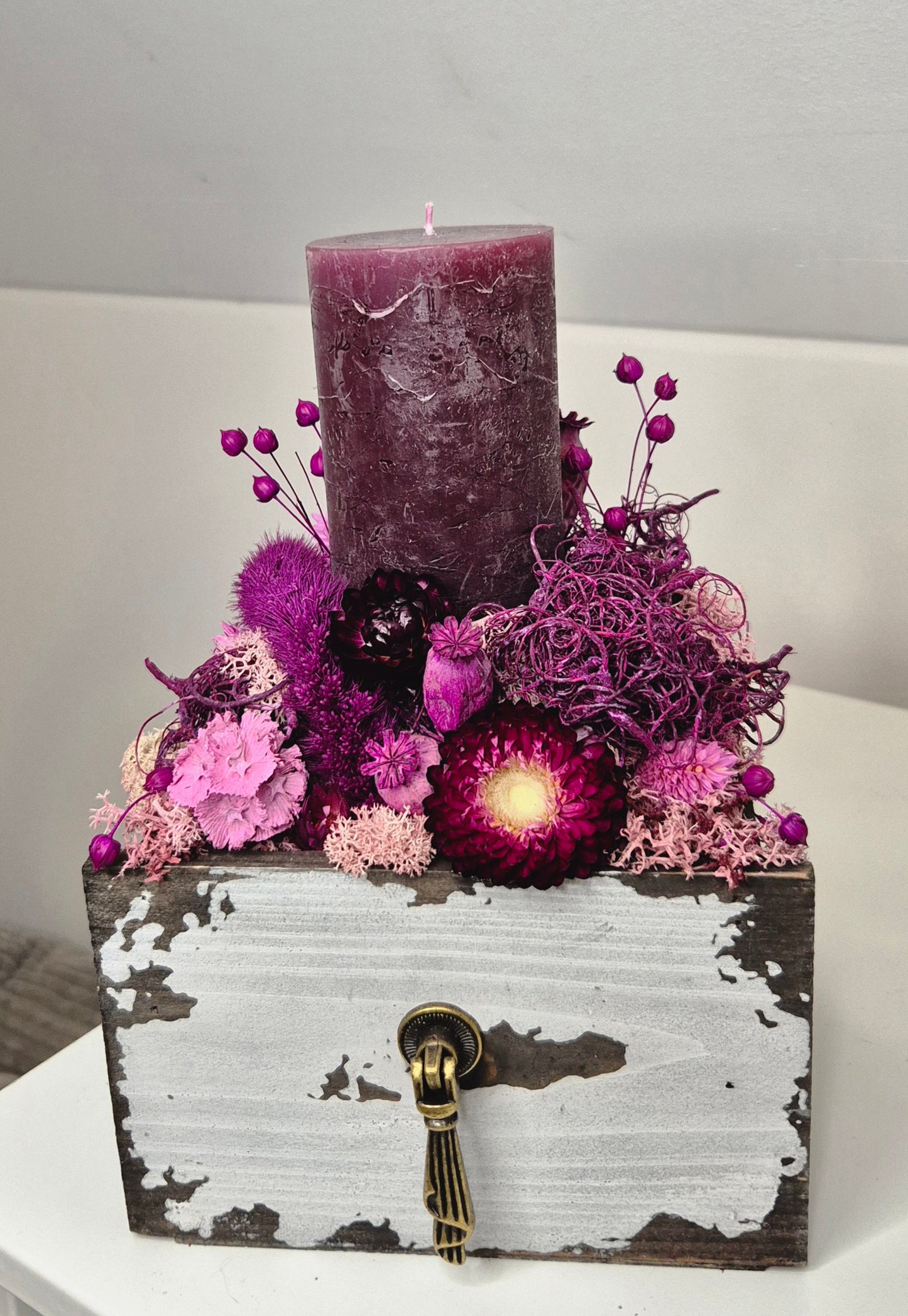 Dekoschublade "Beerentraum" mit Kerze und Trockenblumen
