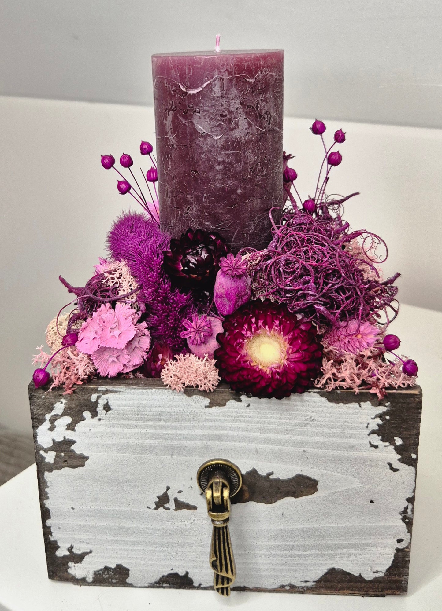 Dekoschublade "Beerentraum" mit Kerze und Trockenblumen