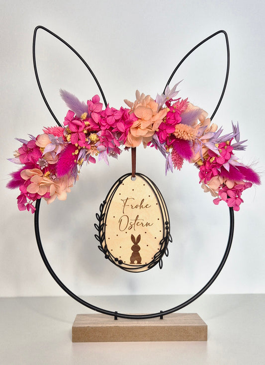 Deko-Ring "Hase" zum Stellen mit Trockenblumen und Holz-Ei