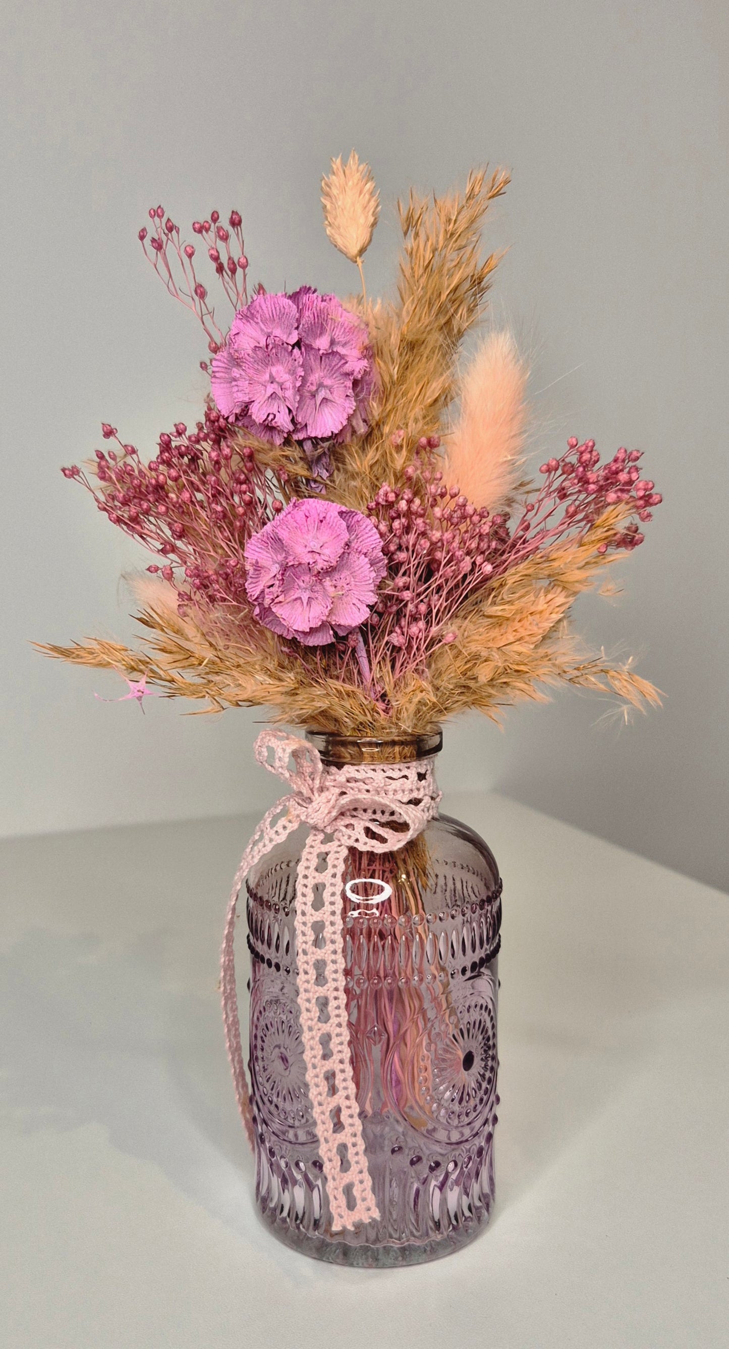 Kleiner Strauß mit Glasvase und Trockenblumen "Boho-Rosa" (Kopie)
