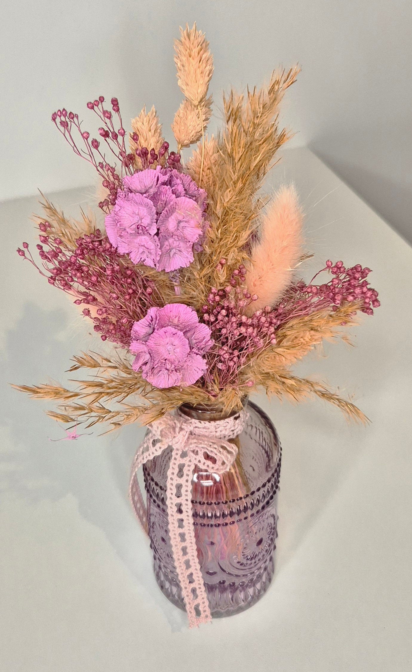 Kleiner Strauß mit Glasvase und Trockenblumen "Boho-Rosa" (Kopie)