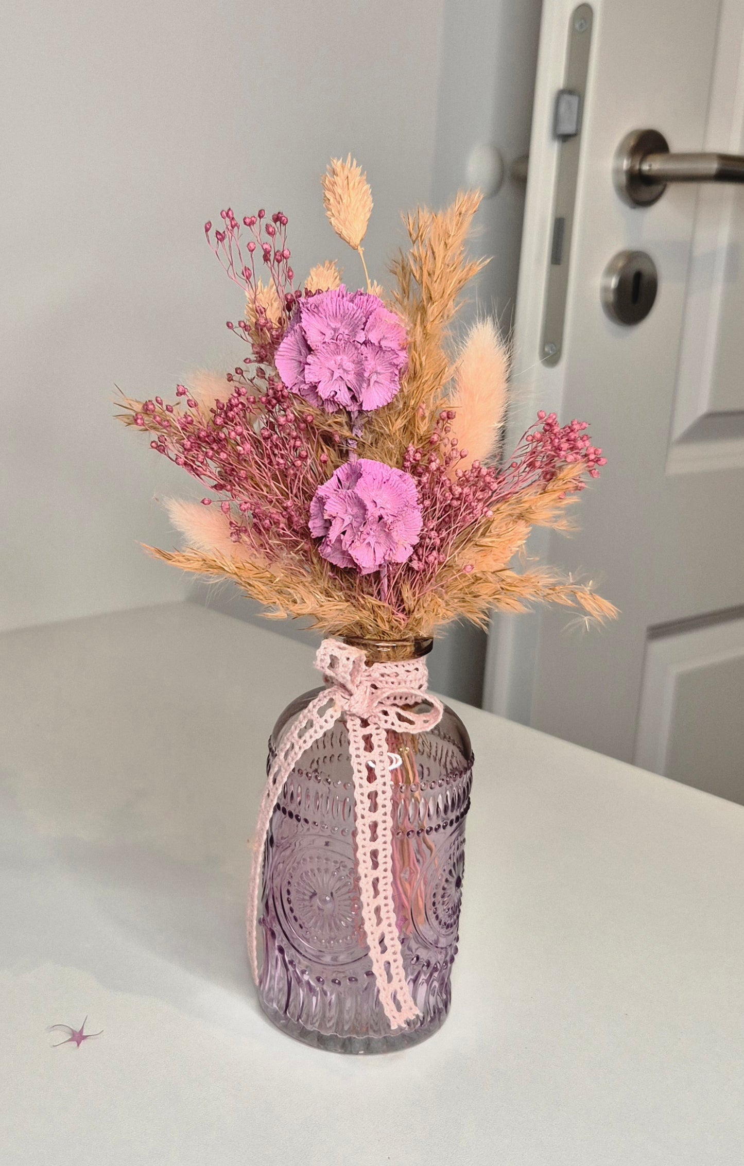 Kleiner Strauß mit Glasvase und Trockenblumen "Boho-Rosa" (Kopie)