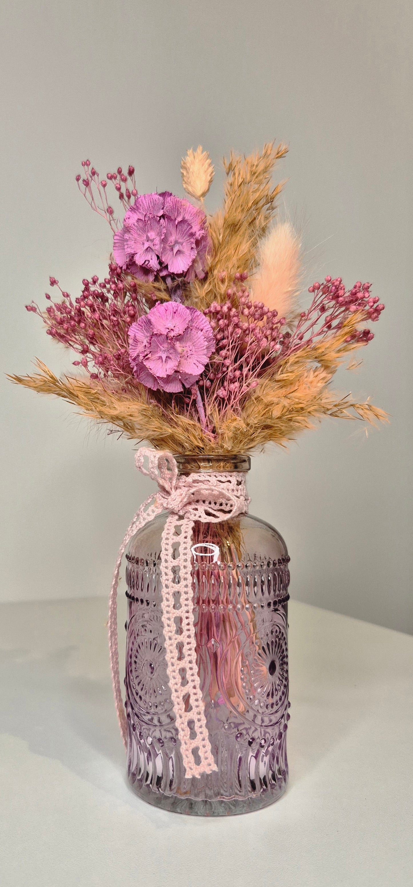 Kleiner Strauß mit Glasvase und Trockenblumen "Boho-Rosa" (Kopie)