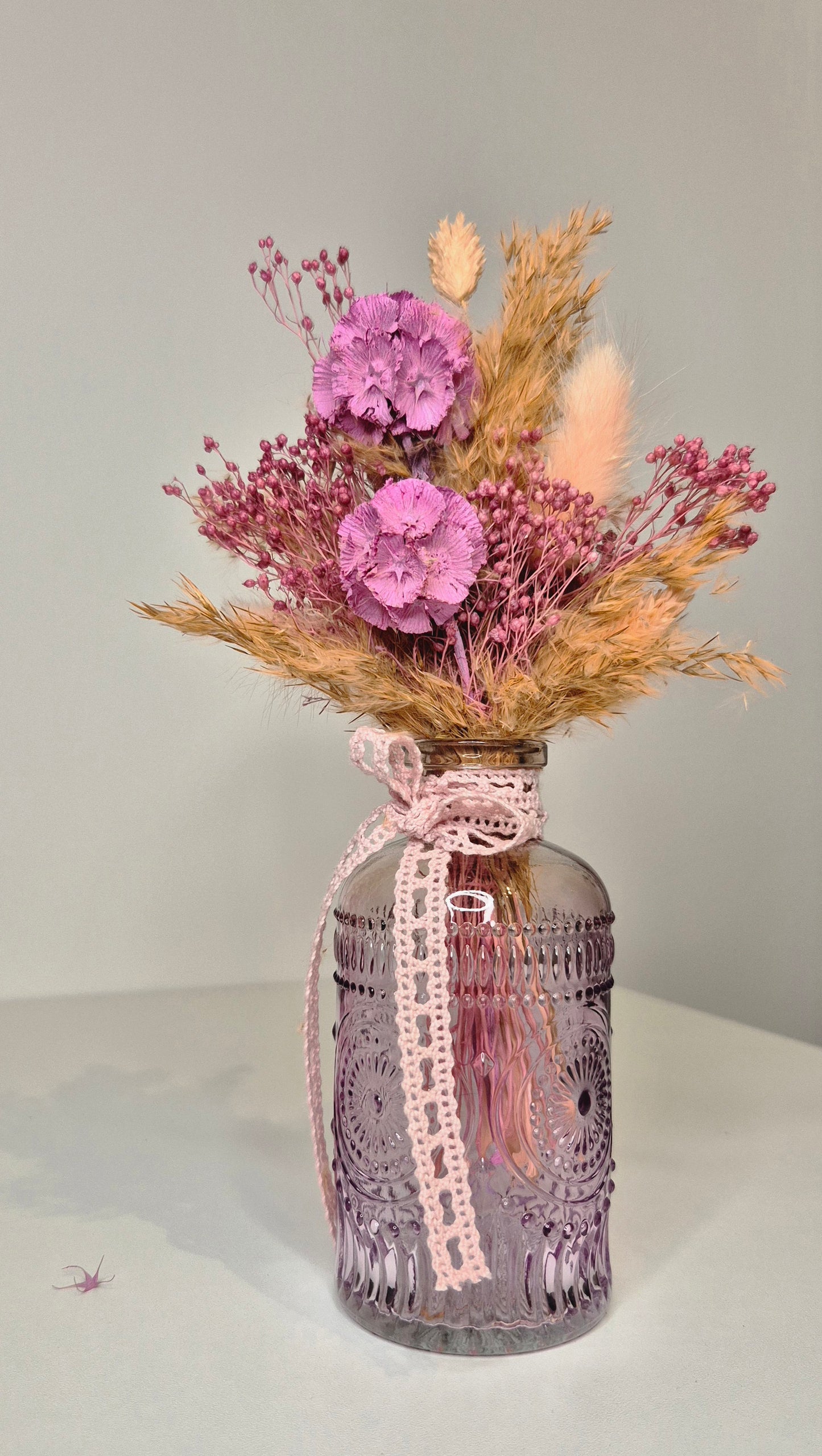 Kleiner Strauß mit Glasvase und Trockenblumen "Boho-Rosa" (Kopie)