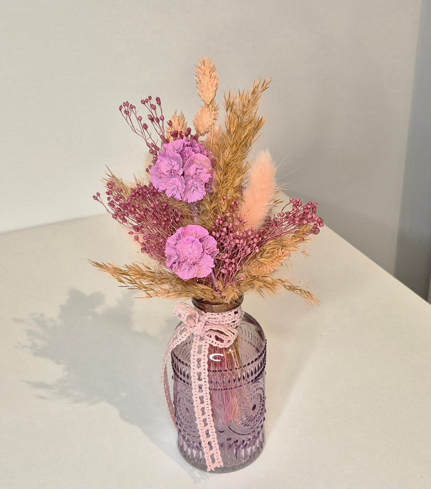 Kleiner Strauß mit Glasvase und Trockenblumen "Boho-Rosa" (Kopie)