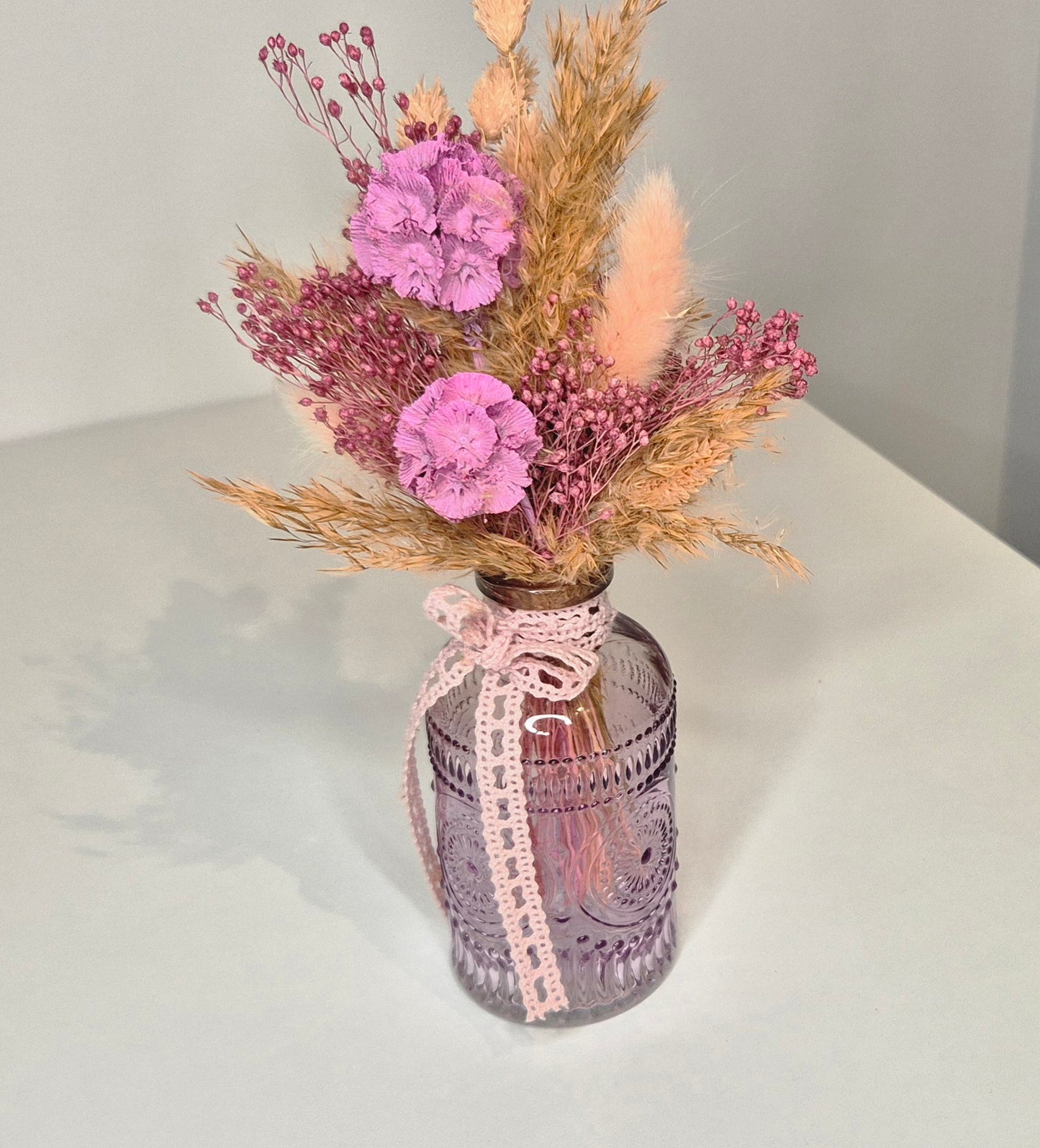 Kleiner Strauß mit Glasvase und Trockenblumen "Boho-Rosa" (Kopie)