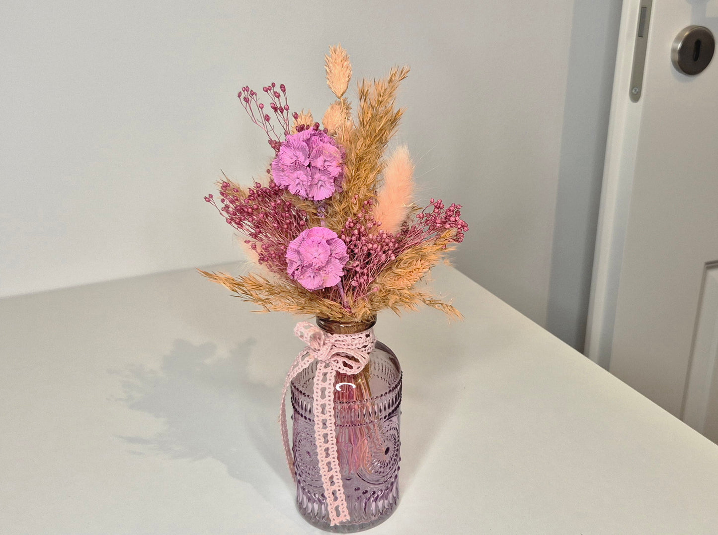 Kleiner Strauß mit Glasvase und Trockenblumen "Boho-Rosa" (Kopie)