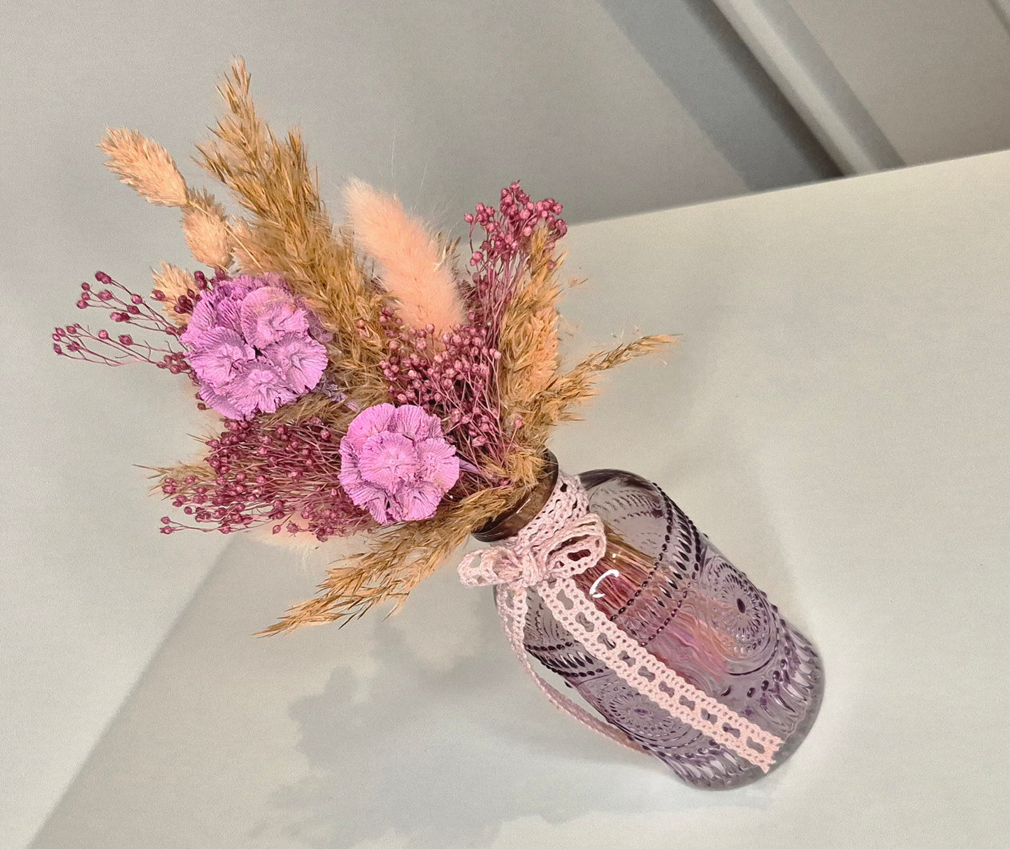 Kleiner Strauß mit Glasvase und Trockenblumen "Boho-Rosa" (Kopie)